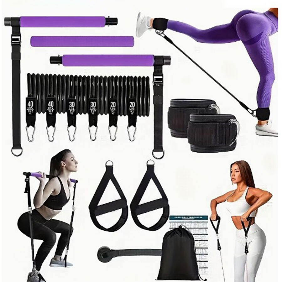 Home Gym Full Setup - 180lbs Resistance Bands with Adjustable Pilates