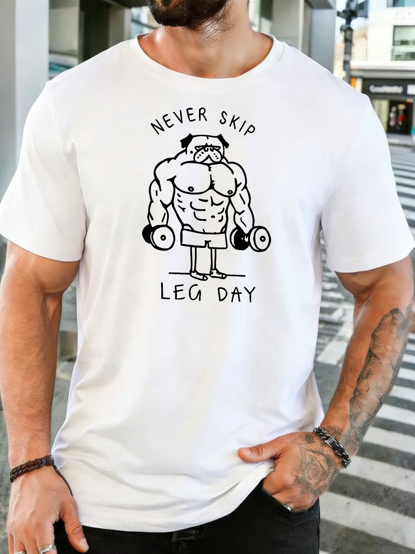 Home Gym Leg Day - Mens Gym Fitness Muscular Pug Dumbbell