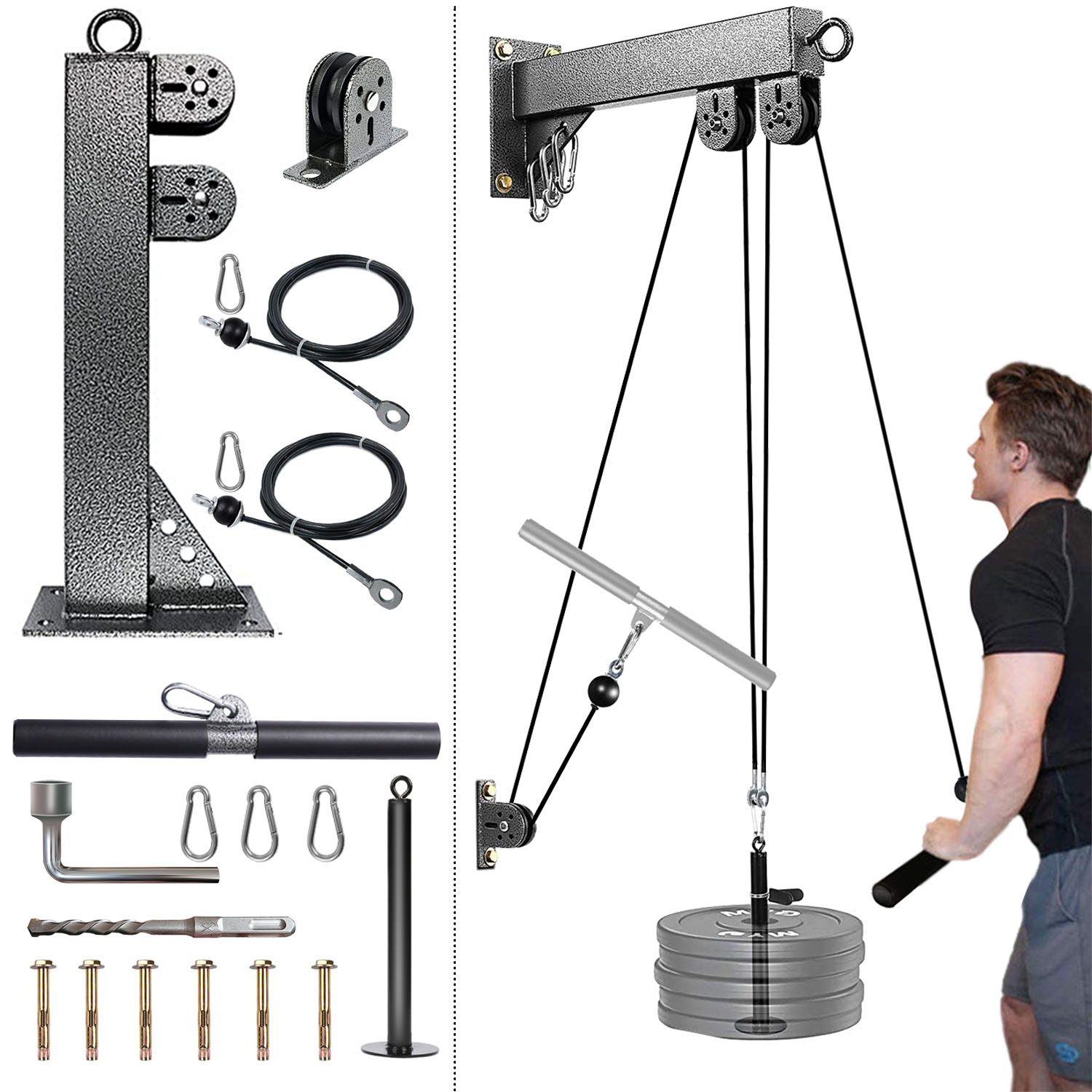Pulley Home Gym - Fitness Wall Mounted Pulley System, Weight