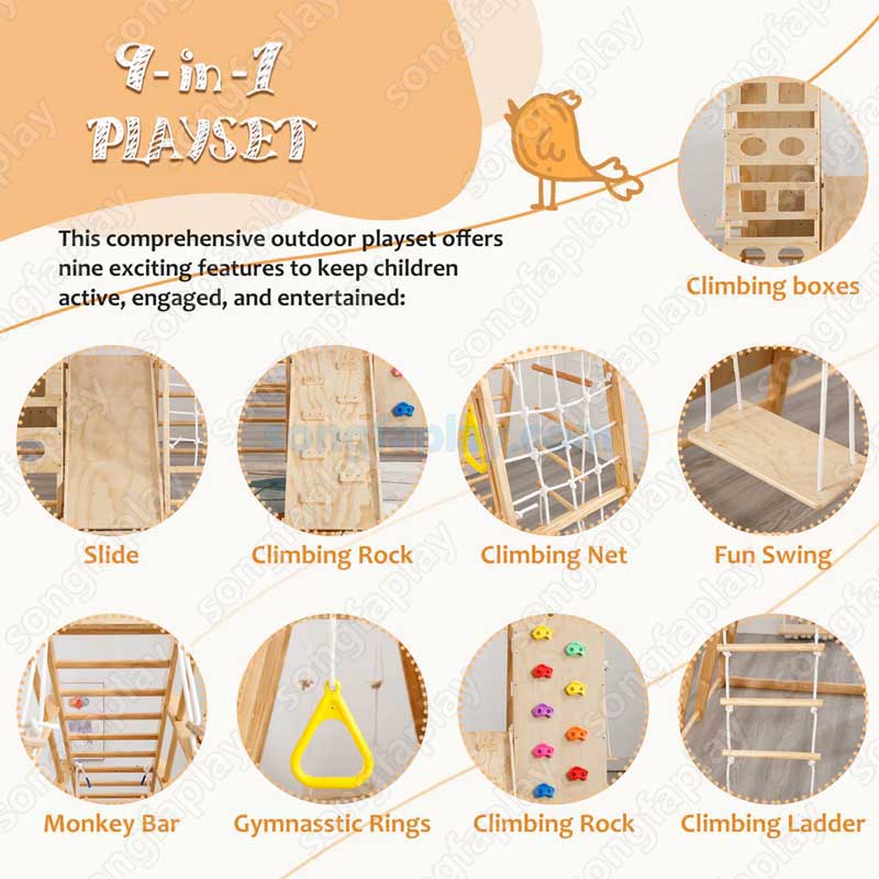 Kids Wooden Climbing Frame, In - đánh giá và giá Home Gym For Toddlers