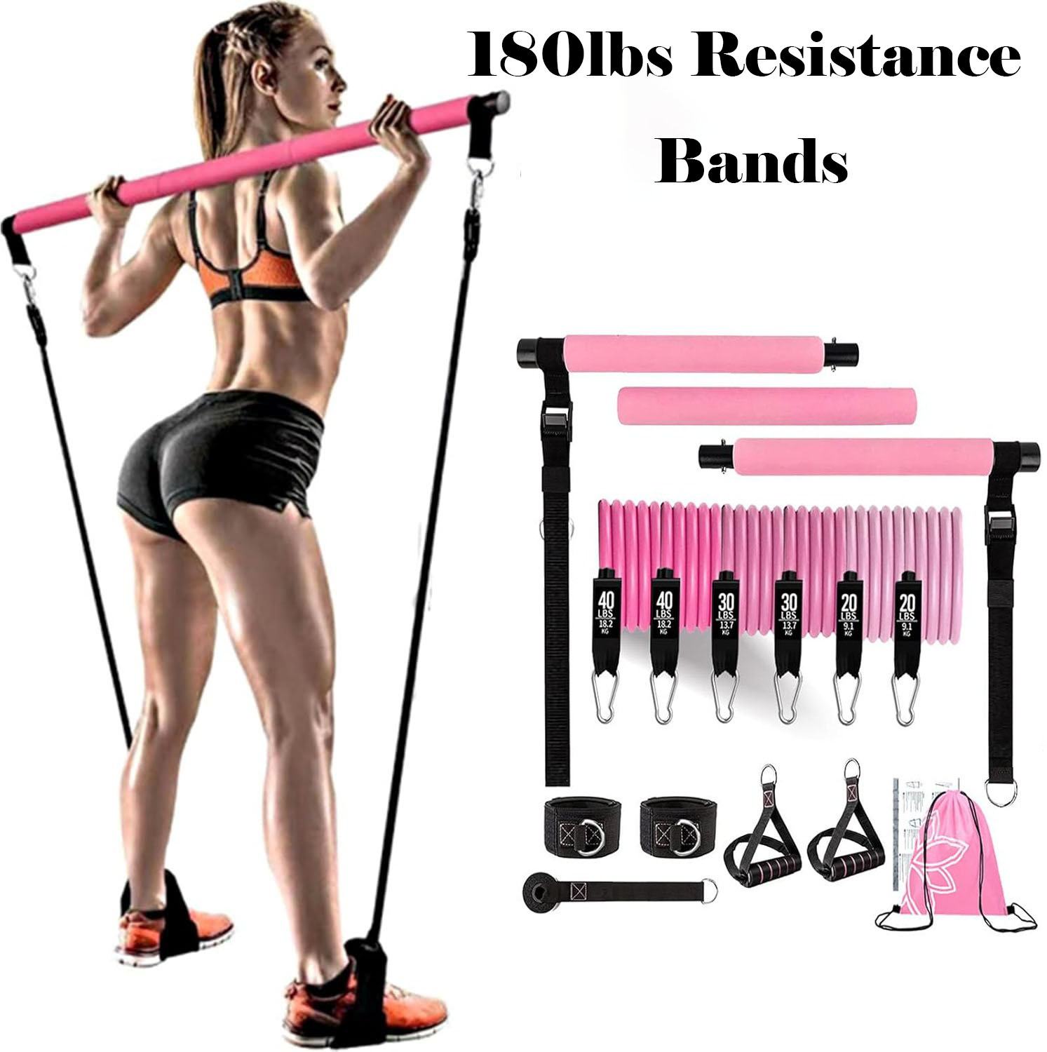 180lbs Resistance Bands with A - đánh giá và giá Home Gym Full Setup